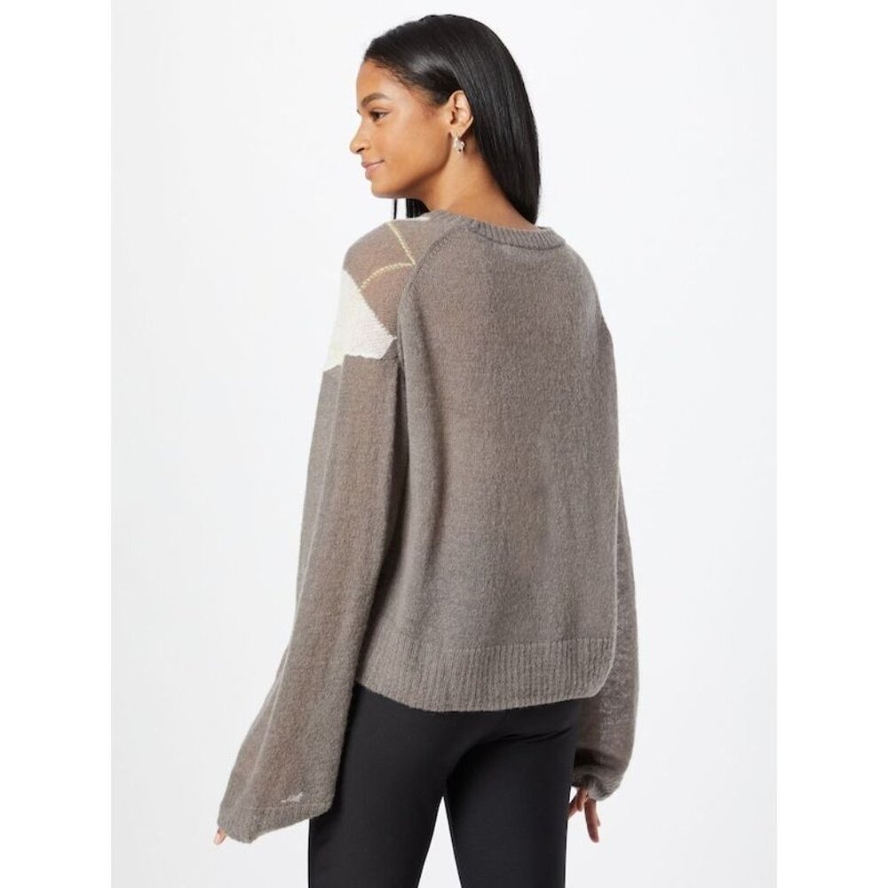 Weekday Argyle Sweater Womens Small Brown Wool Open Knit Light Academia - Picture 15 of 16